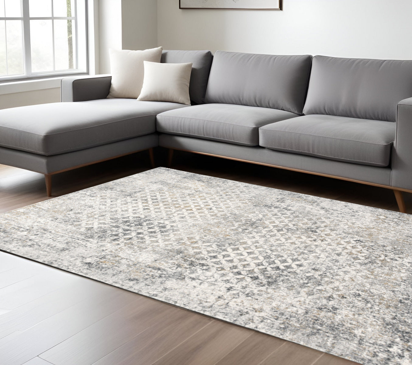 2' X 10' Gray And Ivory Distressed Runner Rug-Area Rugs-DECOROLALA