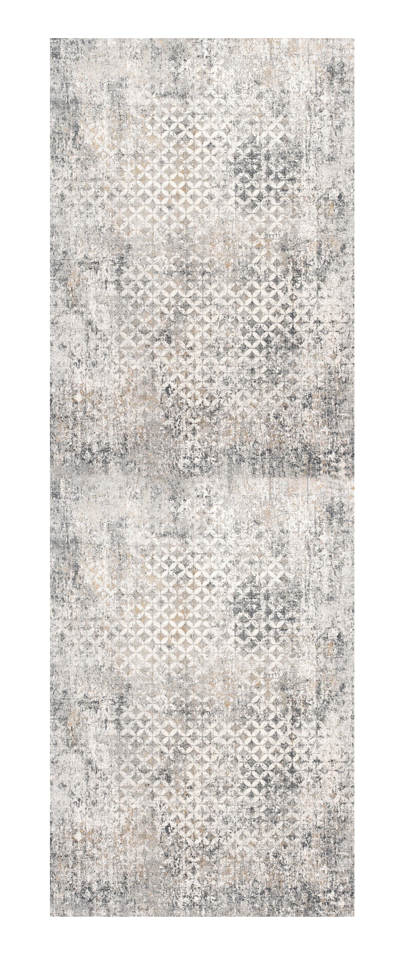 2' X 10' Gray And Ivory Distressed Runner Rug-Area Rugs-DECOROLALA