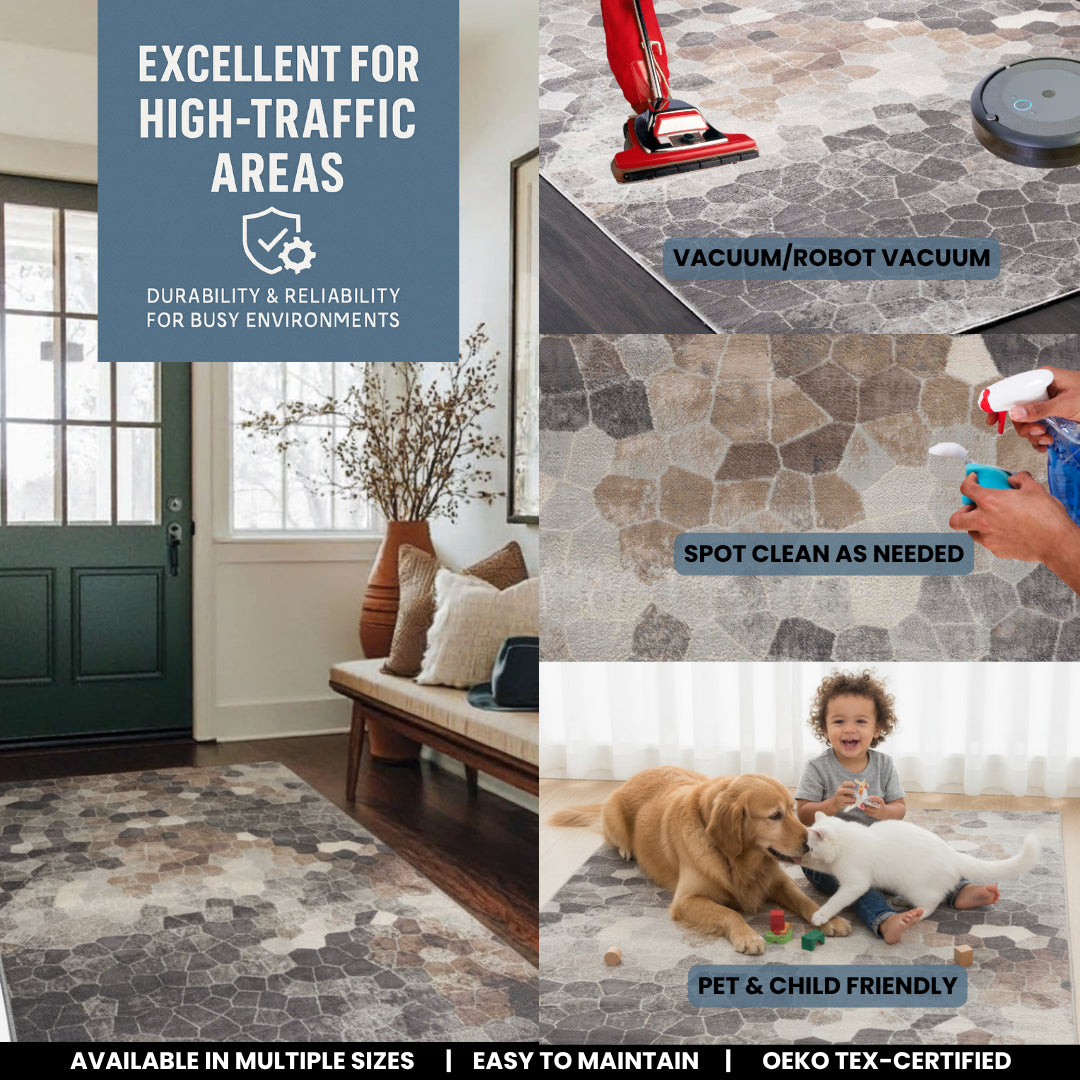 2' X 15' Beige Cobblestone Pattern Runner Rug-Area Rugs-DECOROLALA