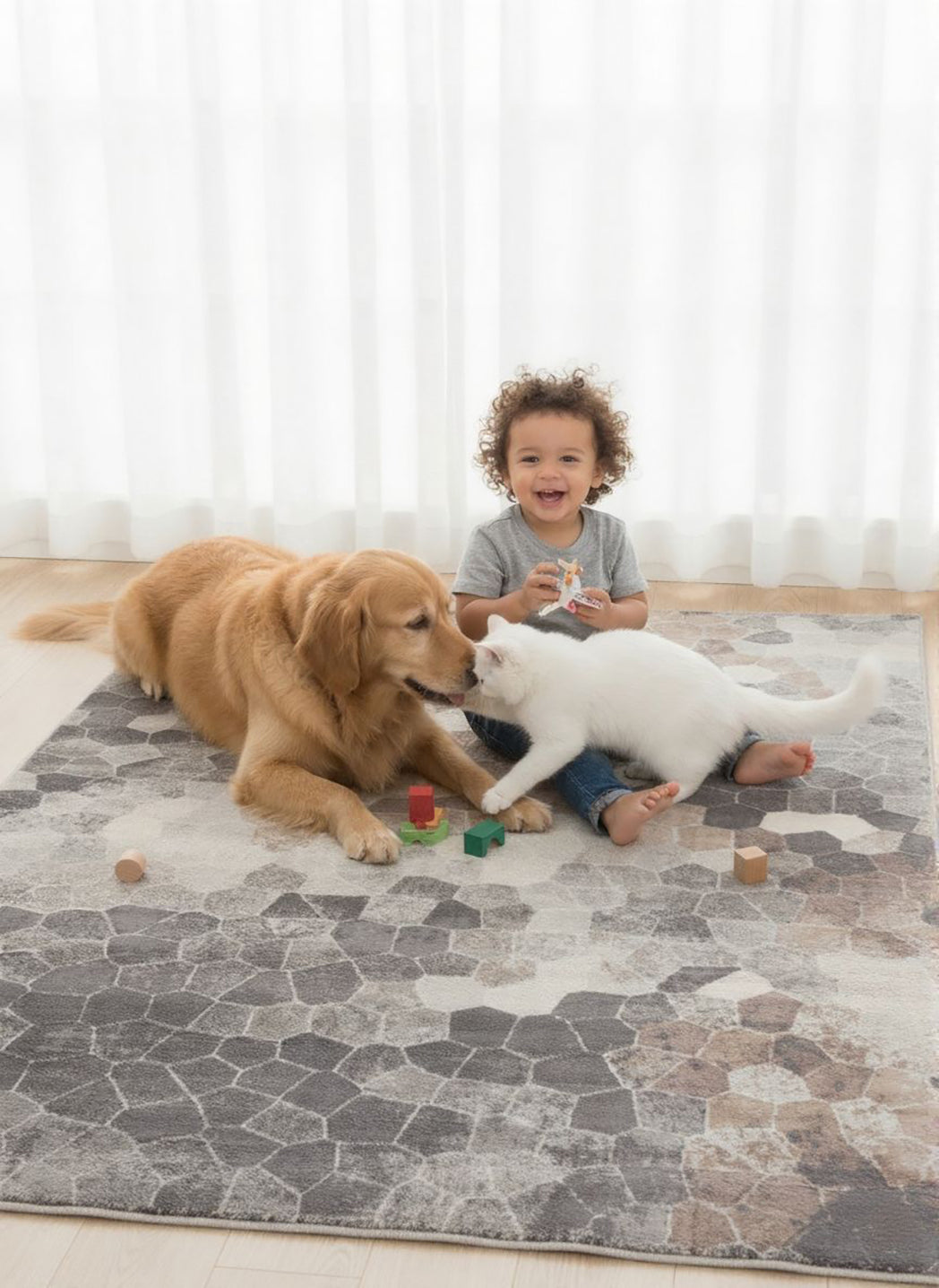 2' X 15' Beige Cobblestone Pattern Runner Rug-Area Rugs-DECOROLALA