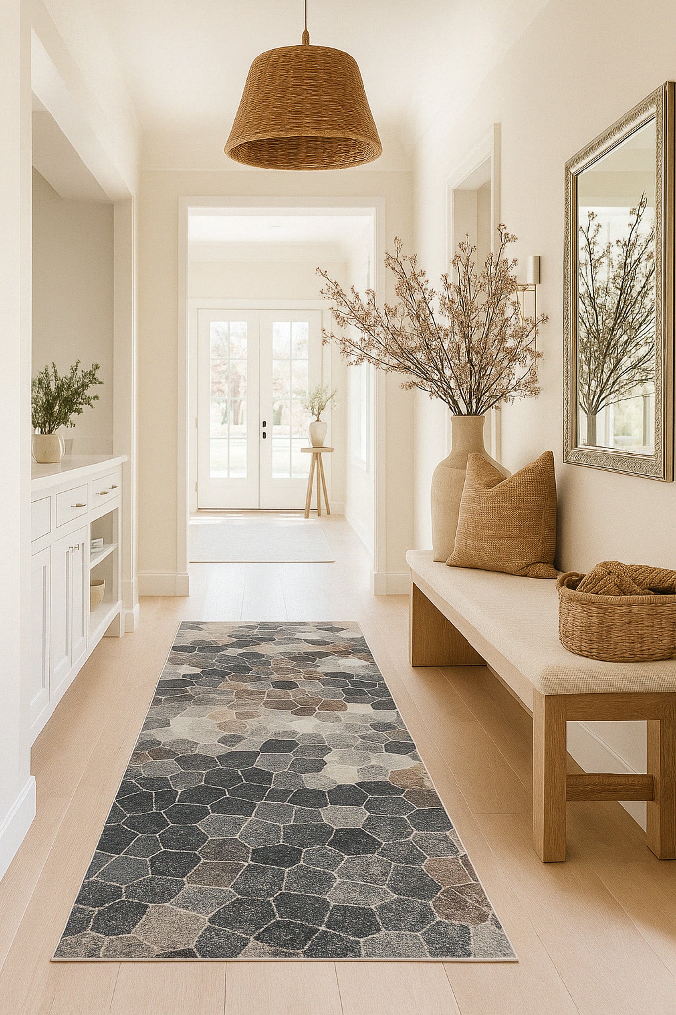 2' X 15' Beige Cobblestone Pattern Runner Rug-Area Rugs-DECOROLALA