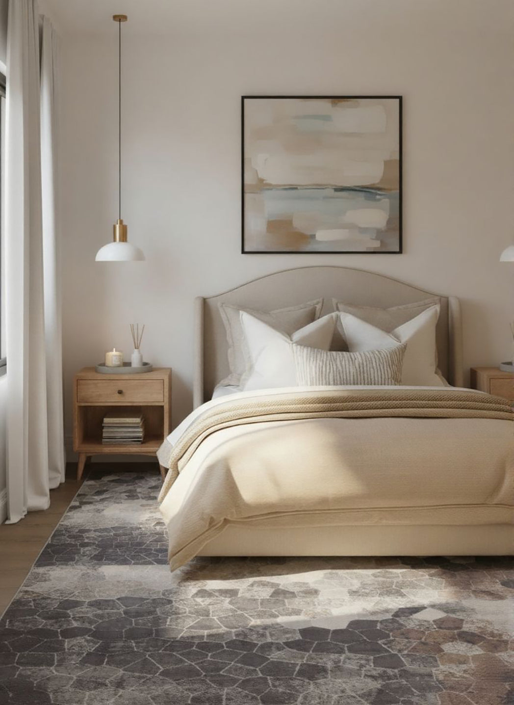 2' X 15' Beige Cobblestone Pattern Runner Rug-Area Rugs-DECOROLALA