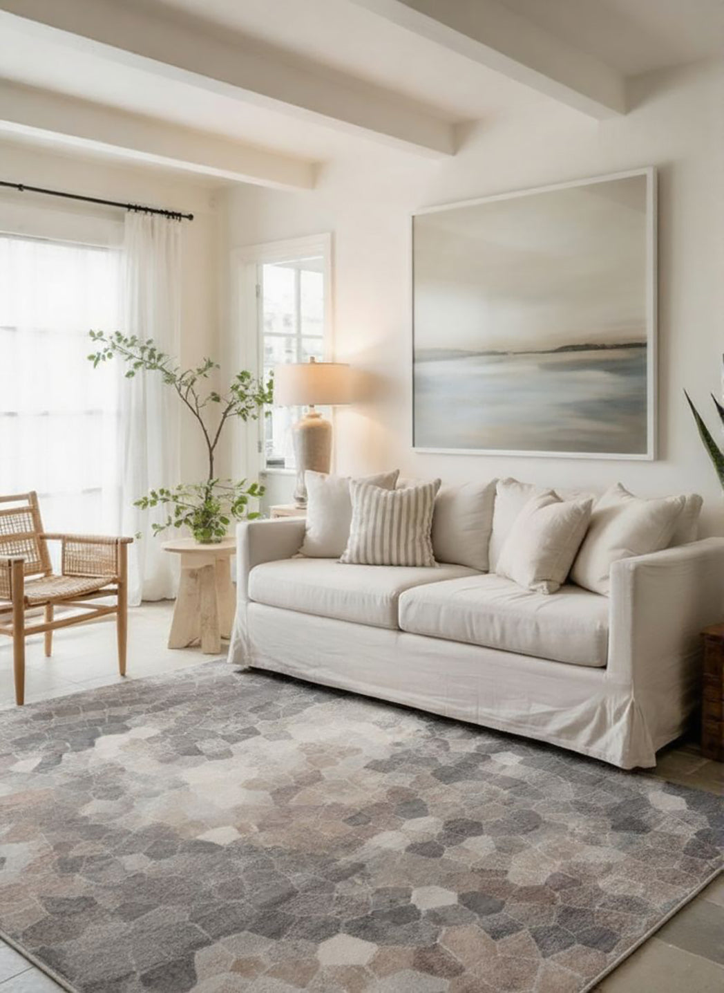 2' X 15' Beige Cobblestone Pattern Runner Rug-Area Rugs-DECOROLALA