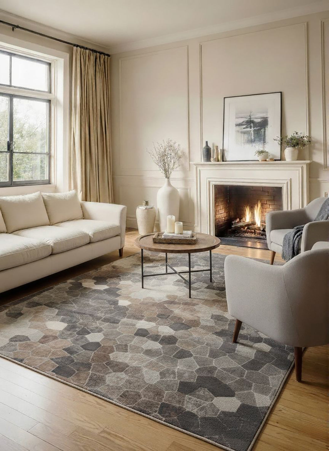 2' X 15' Beige Cobblestone Pattern Runner Rug-Area Rugs-DECOROLALA