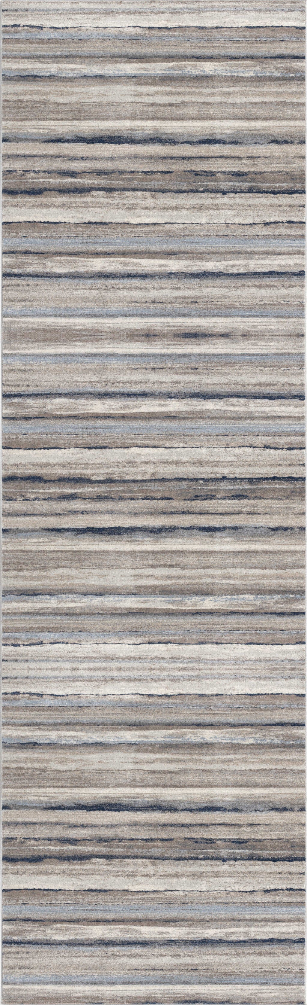 2' X 15' Blue And Beige Distressed Stripes Runner Rug-Area Rugs-DECOROLALA