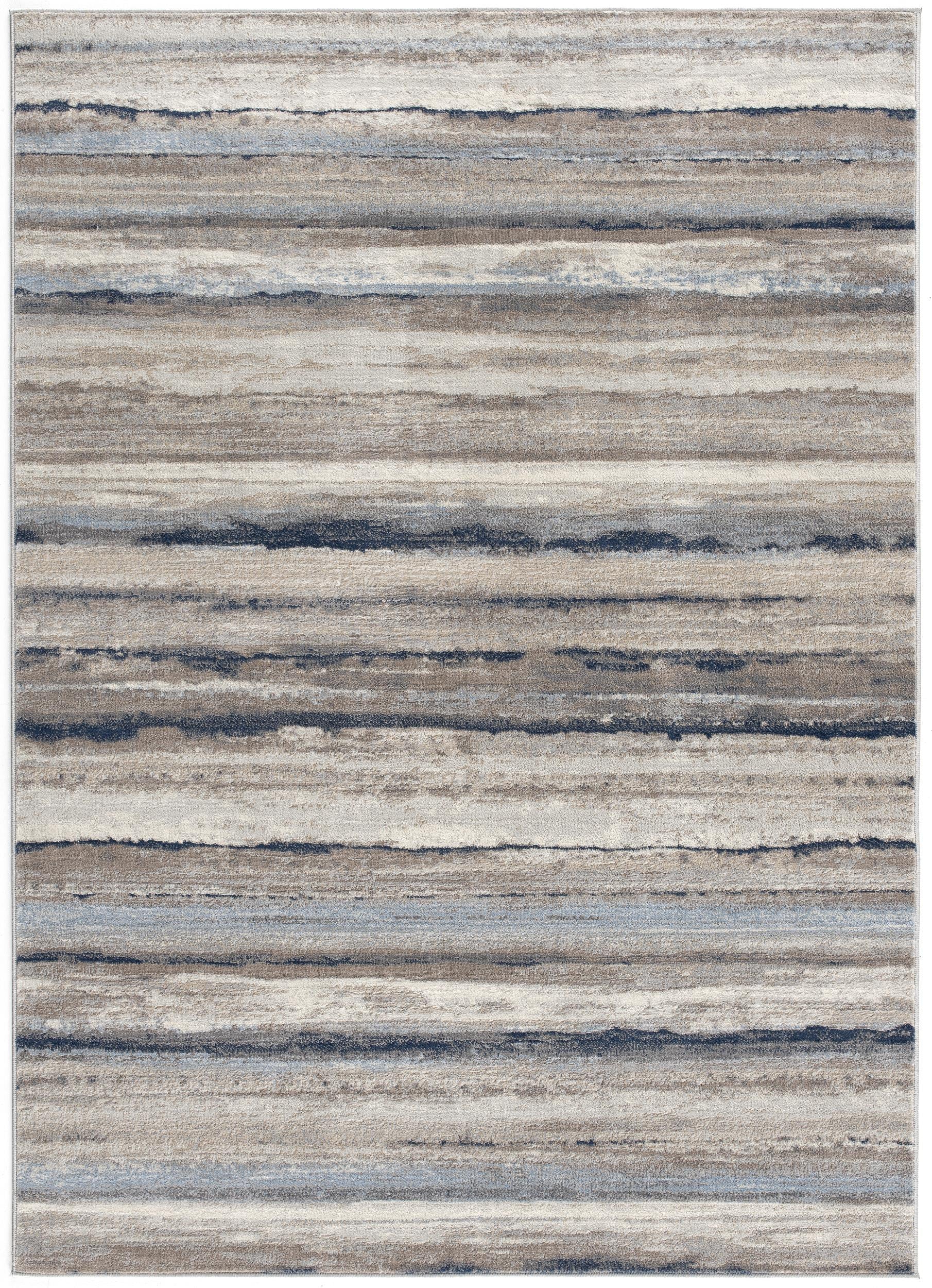 2' X 15' Blue And Beige Distressed Stripes Runner Rug-Area Rugs-DECOROLALA