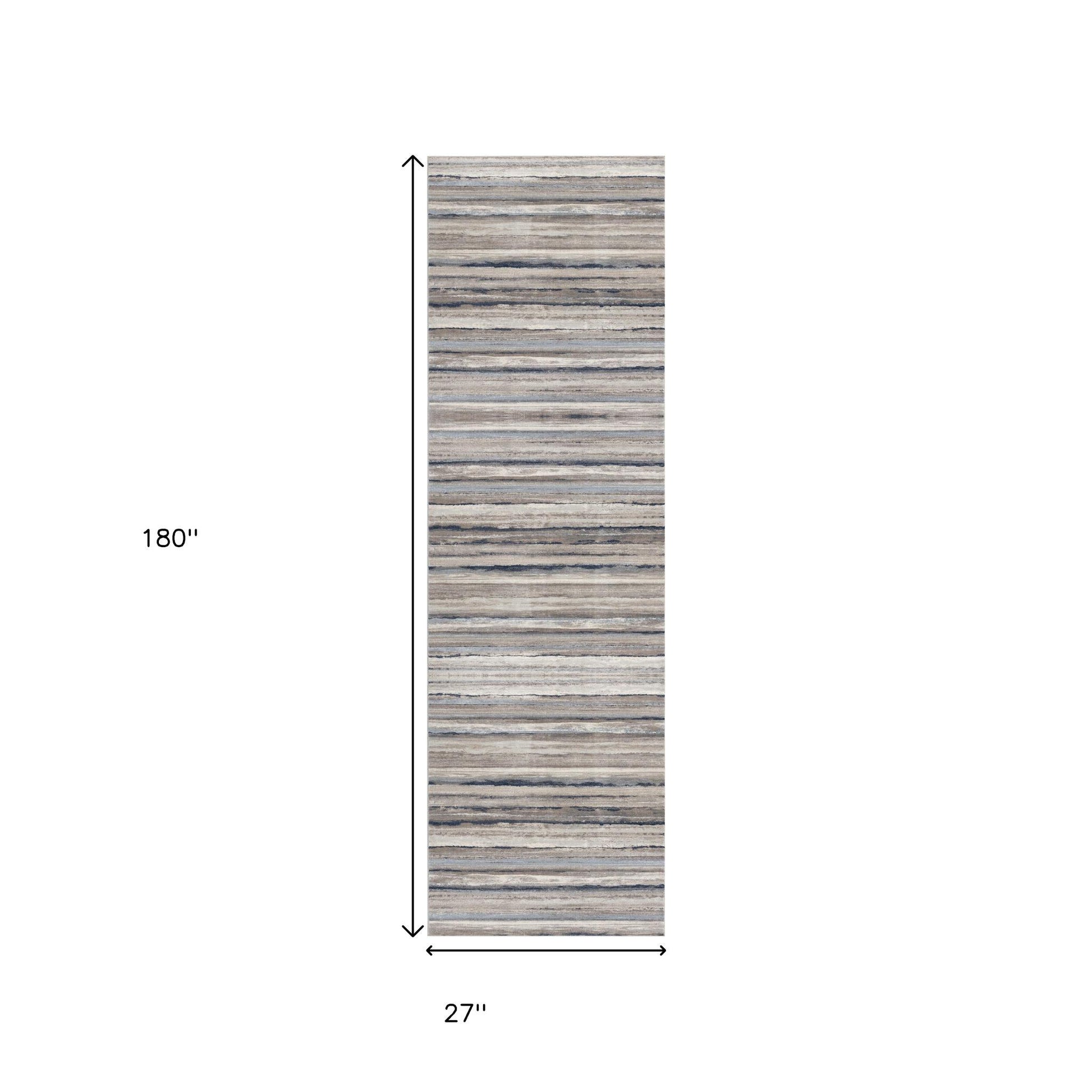 2' X 15' Blue And Beige Distressed Stripes Runner Rug-Area Rugs-DECOROLALA