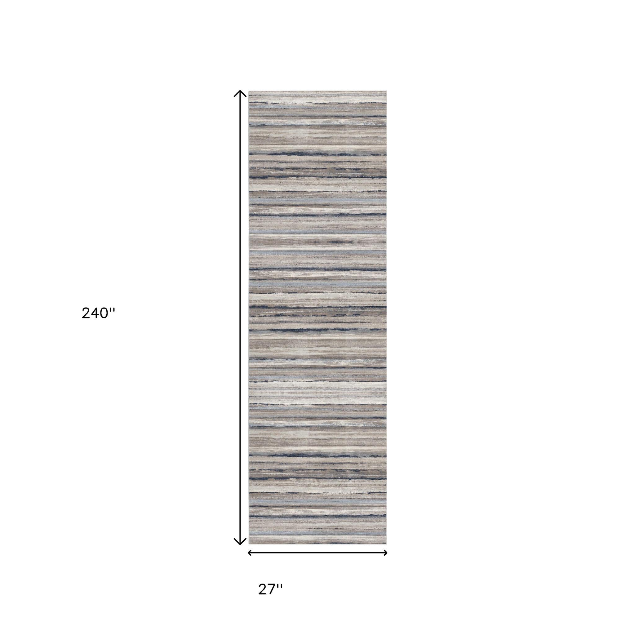 2' X 15' Blue And Beige Distressed Stripes Runner Rug-Area Rugs-DECOROLALA