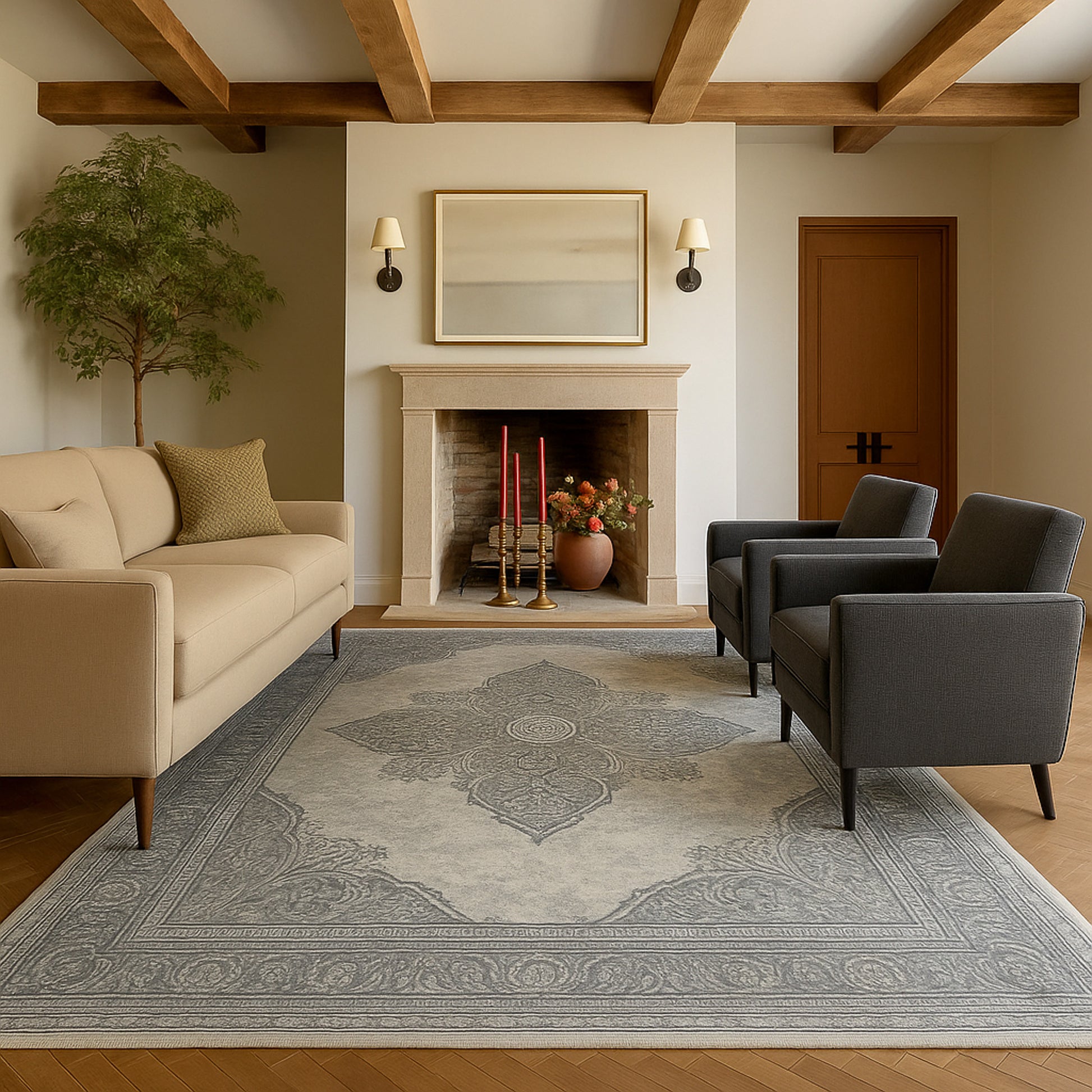 2' X 15' Gray Distressed Medallion Runner Rug-Area Rugs-DECOROLALA