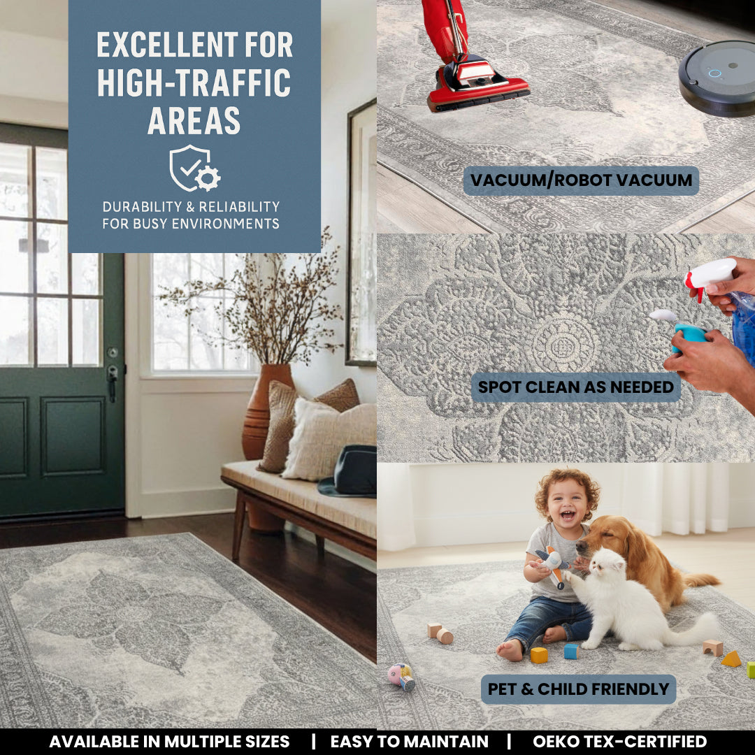 2' X 15' Gray Distressed Medallion Runner Rug-Area Rugs-DECOROLALA