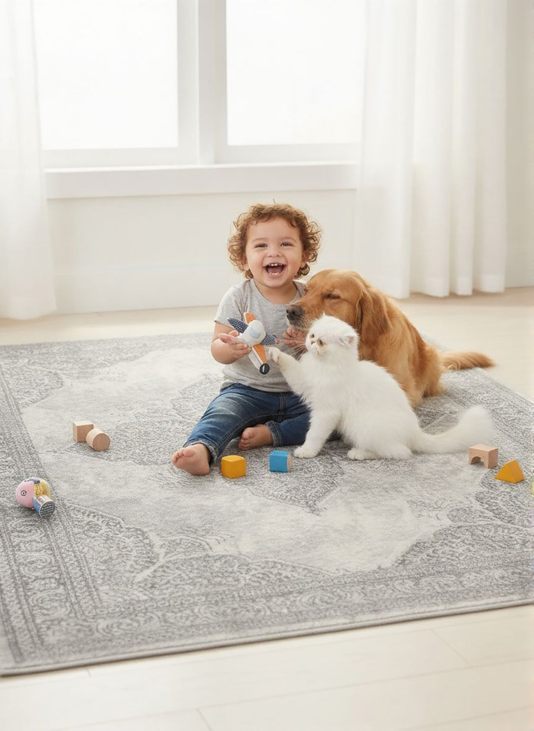 2' X 15' Gray Distressed Medallion Runner Rug-Area Rugs-DECOROLALA