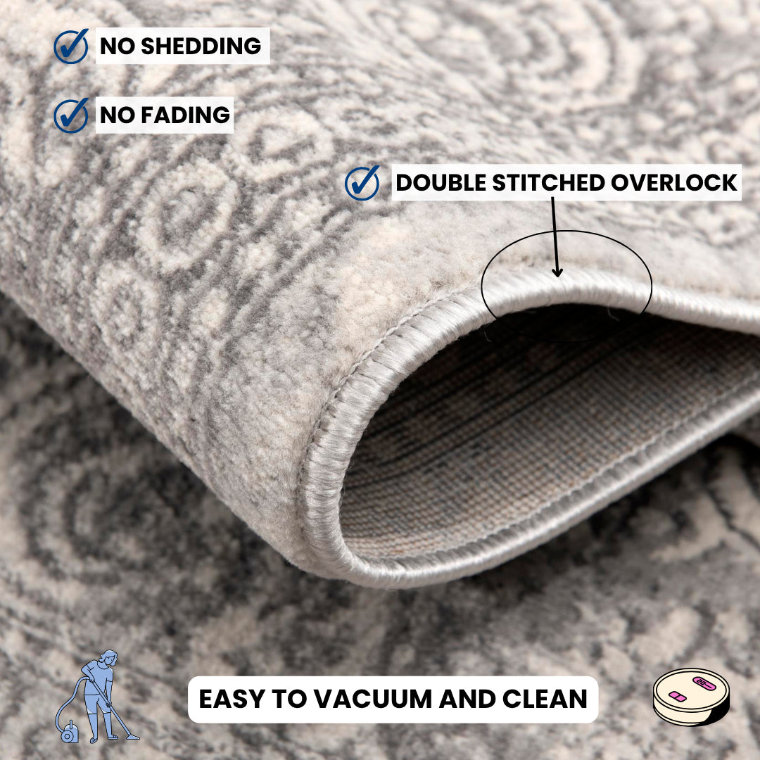 2' X 15' Gray Distressed Medallion Runner Rug-Area Rugs-DECOROLALA