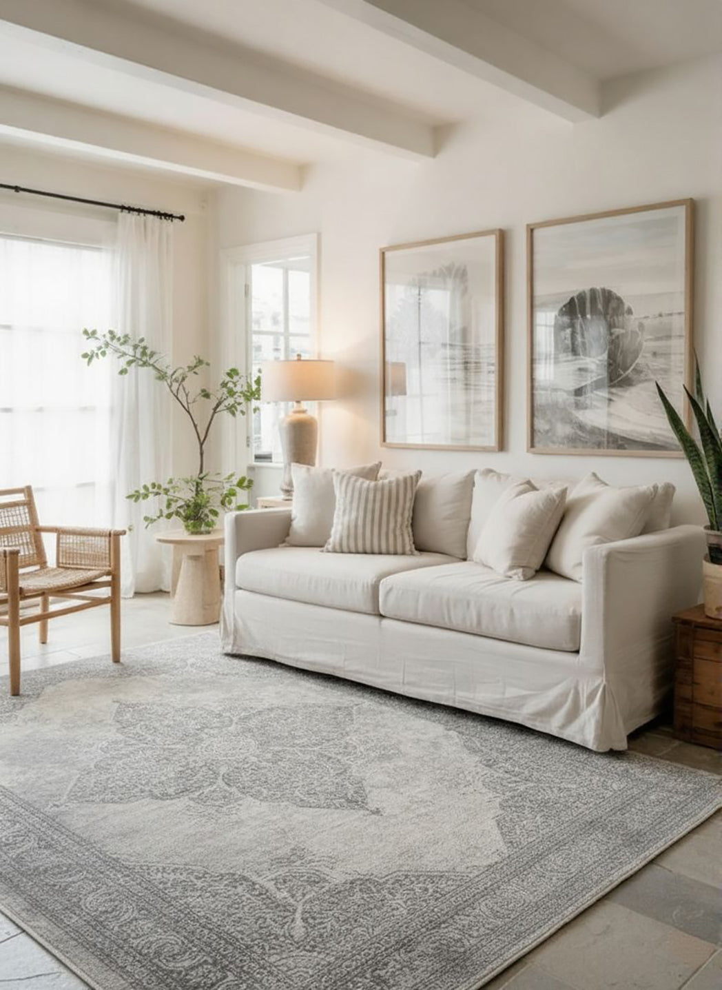 2' X 15' Gray Distressed Medallion Runner Rug-Area Rugs-DECOROLALA