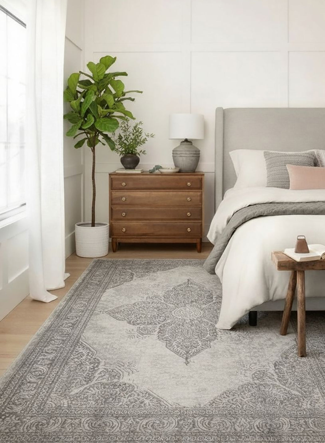 2' X 15' Gray Distressed Medallion Runner Rug-Area Rugs-DECOROLALA