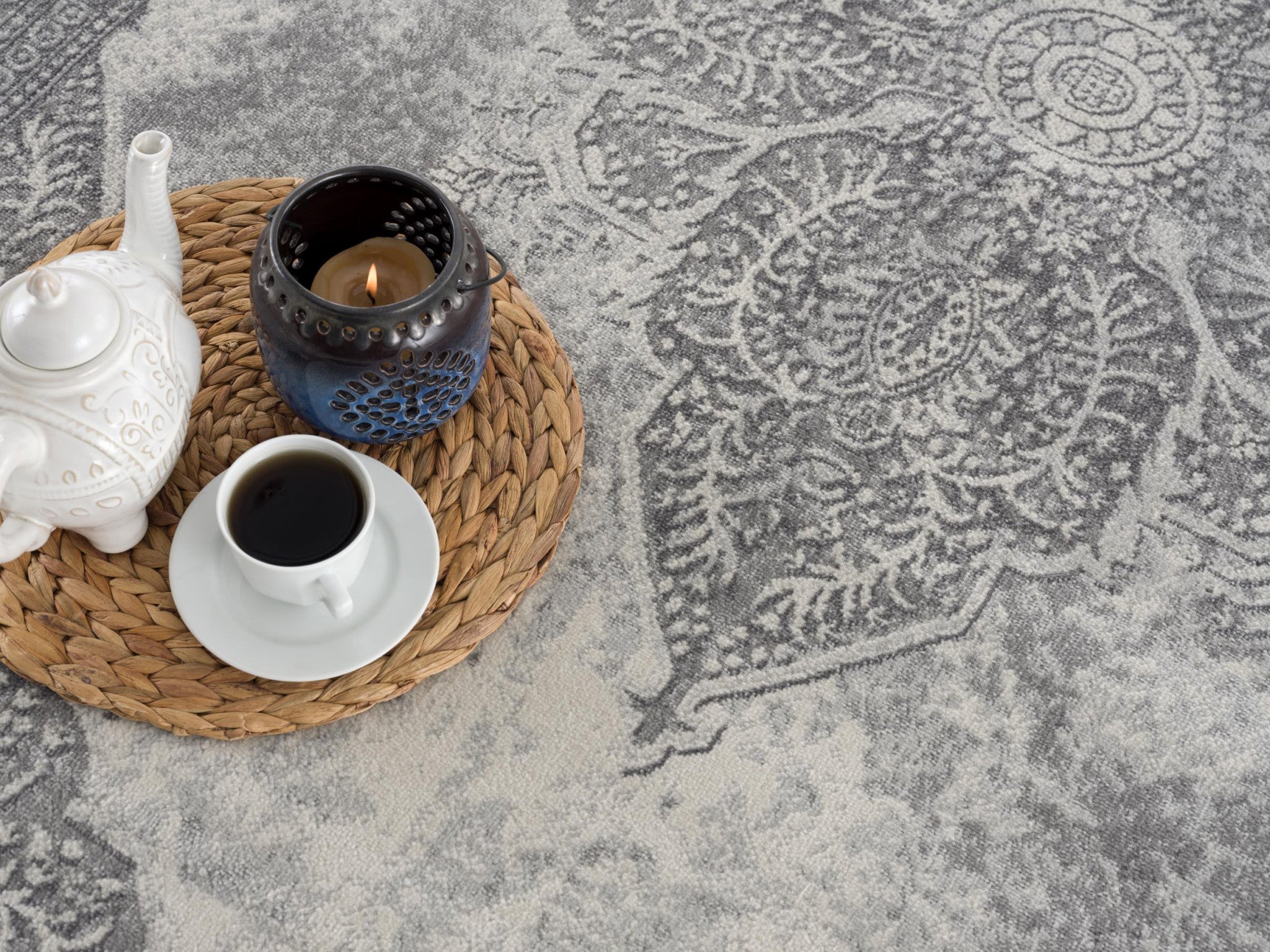 2' X 15' Gray Distressed Medallion Runner Rug-Area Rugs-DECOROLALA