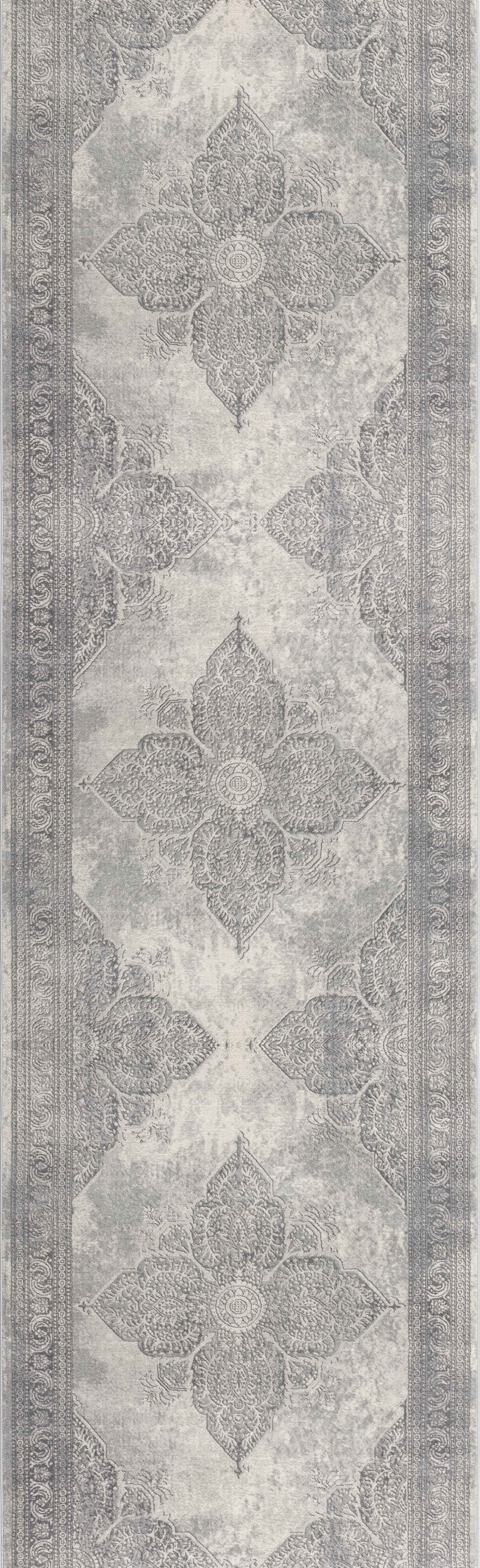 2' X 15' Gray Distressed Medallion Runner Rug-Area Rugs-DECOROLALA