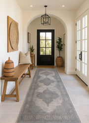 2' X 15' Gray Distressed Medallion Runner Rug-Area Rugs-DECOROLALA