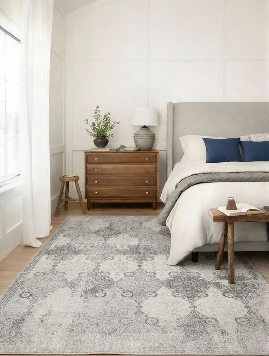 2' X 15' Gray Distressed Trellis Pattern Runner Rug-Area Rugs-DECOROLALA