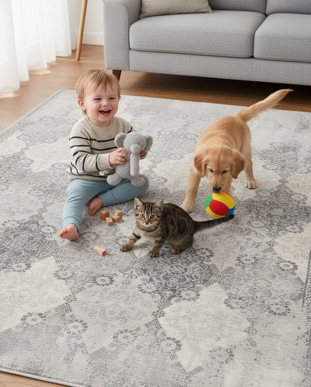 2' X 15' Gray Distressed Trellis Pattern Runner Rug-Area Rugs-DECOROLALA