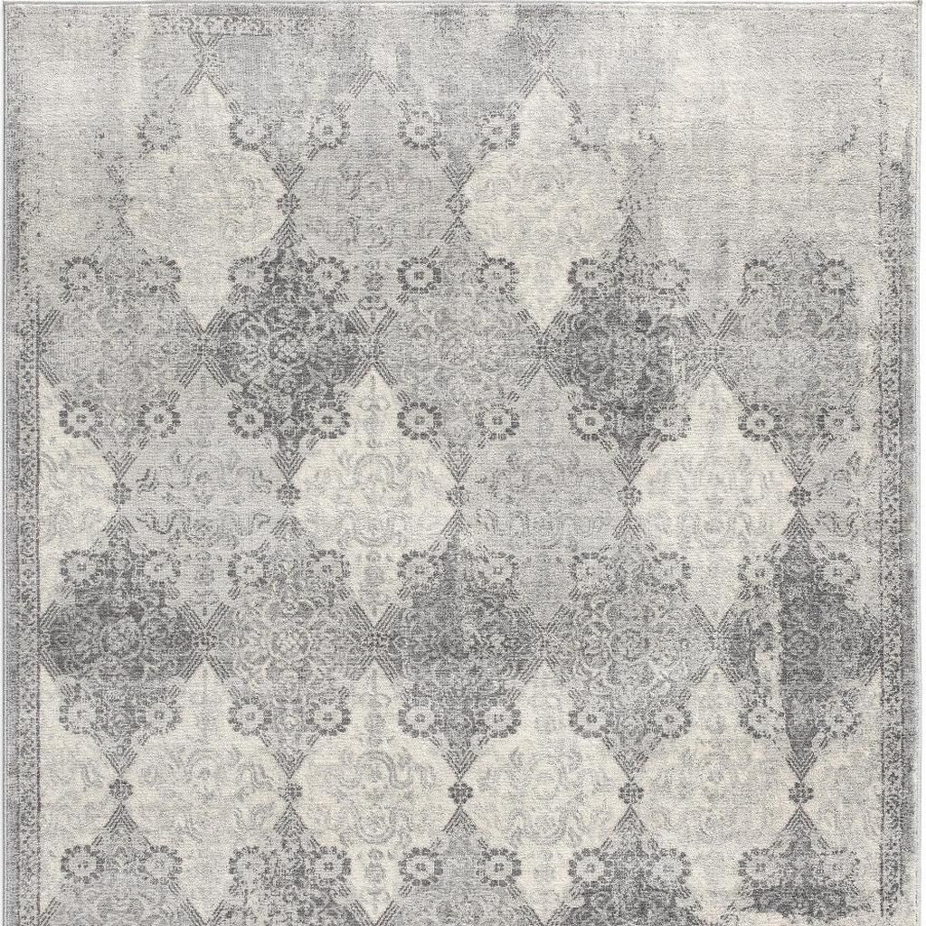 2' X 15' Gray Distressed Trellis Pattern Runner Rug-Area Rugs-DECOROLALA