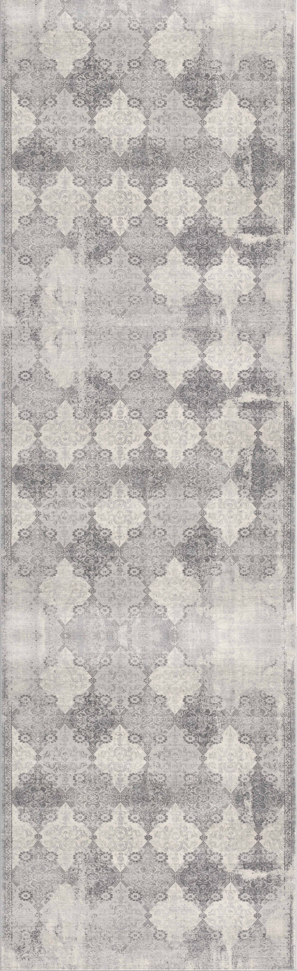 2' X 15' Gray Distressed Trellis Pattern Runner Rug-Area Rugs-DECOROLALA