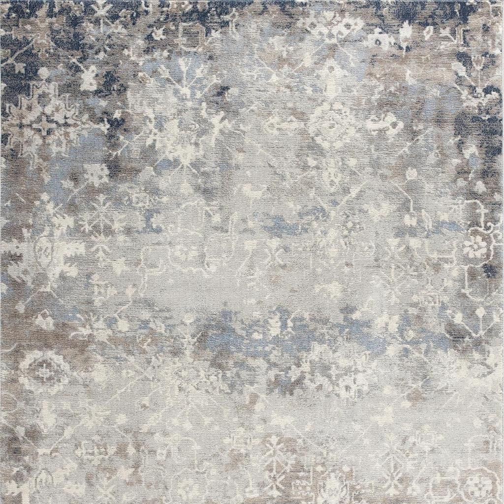 2' X 15' Navy And Beige Distressed Vines Runner Rug-Area Rugs-DECOROLALA