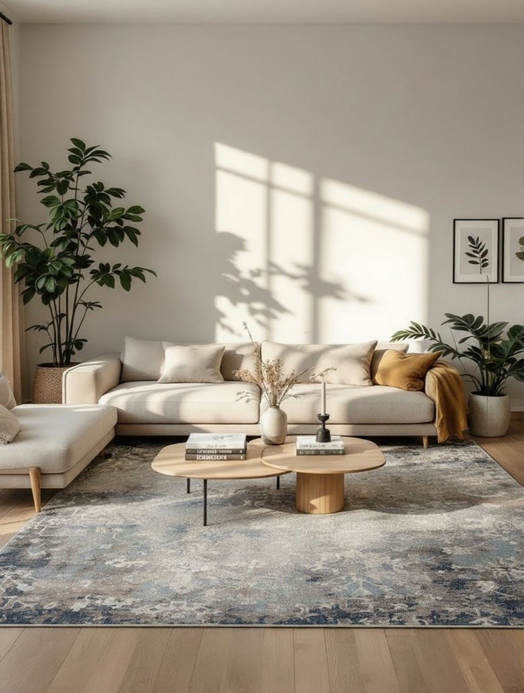 2' X 15' Navy And Beige Distressed Vines Runner Rug-Area Rugs-DECOROLALA