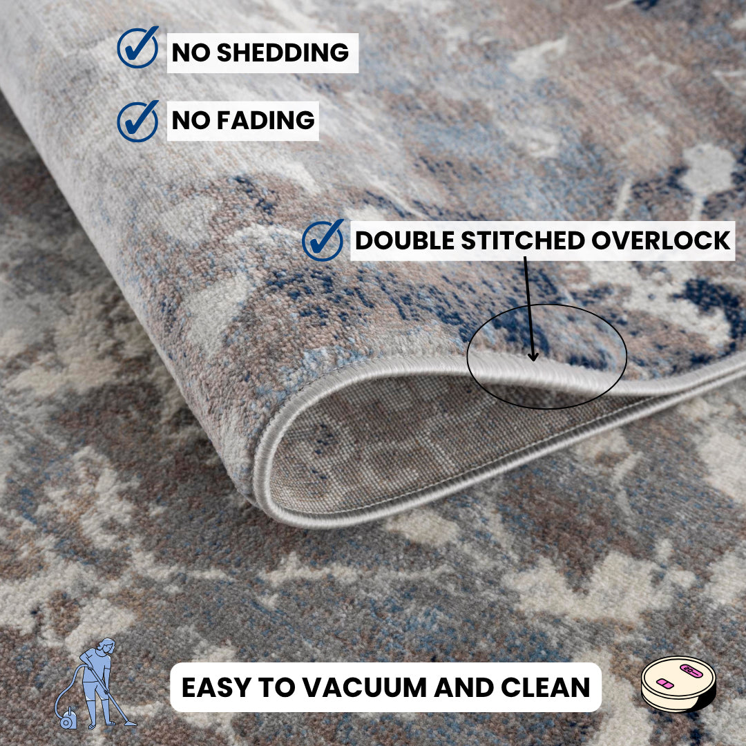 2' X 15' Navy And Beige Distressed Vines Runner Rug-Area Rugs-DECOROLALA