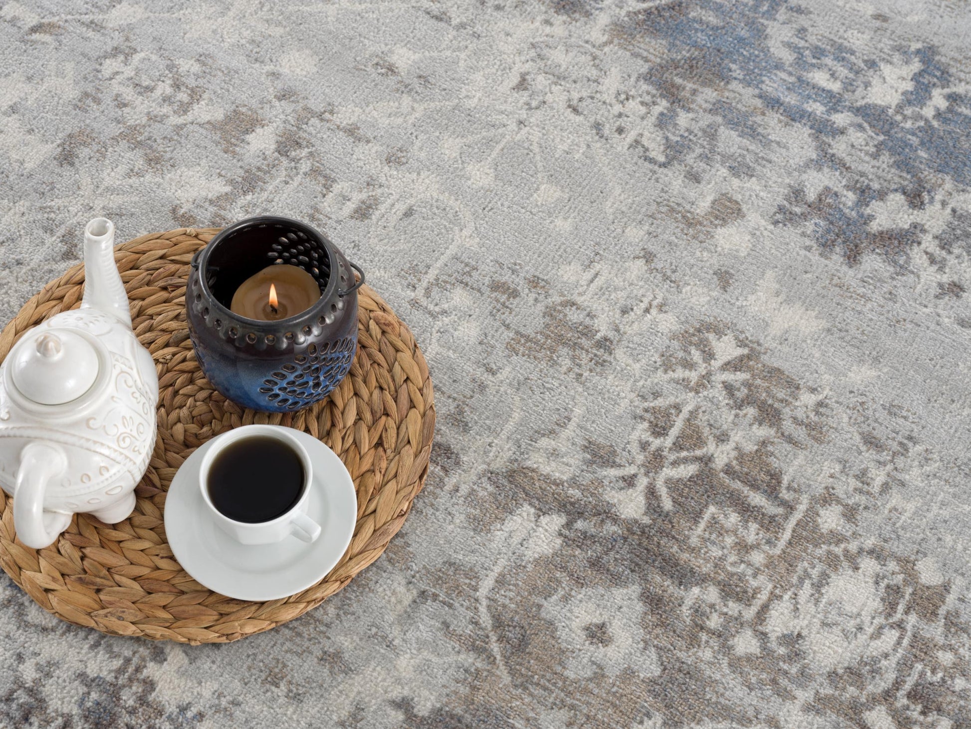 2' X 15' Navy And Beige Distressed Vines Runner Rug-Area Rugs-DECOROLALA