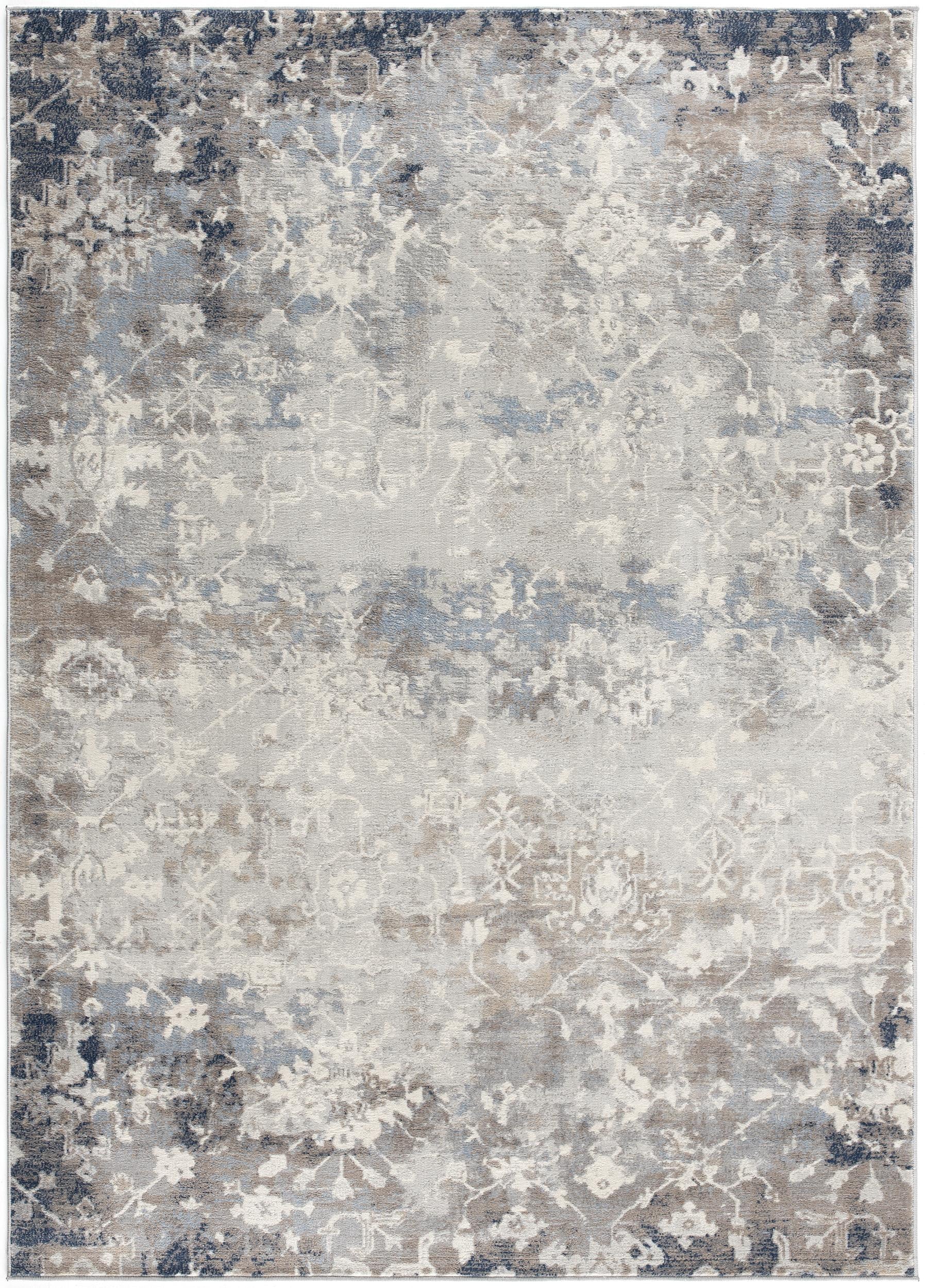 2' X 15' Navy And Beige Distressed Vines Runner Rug-Area Rugs-DECOROLALA