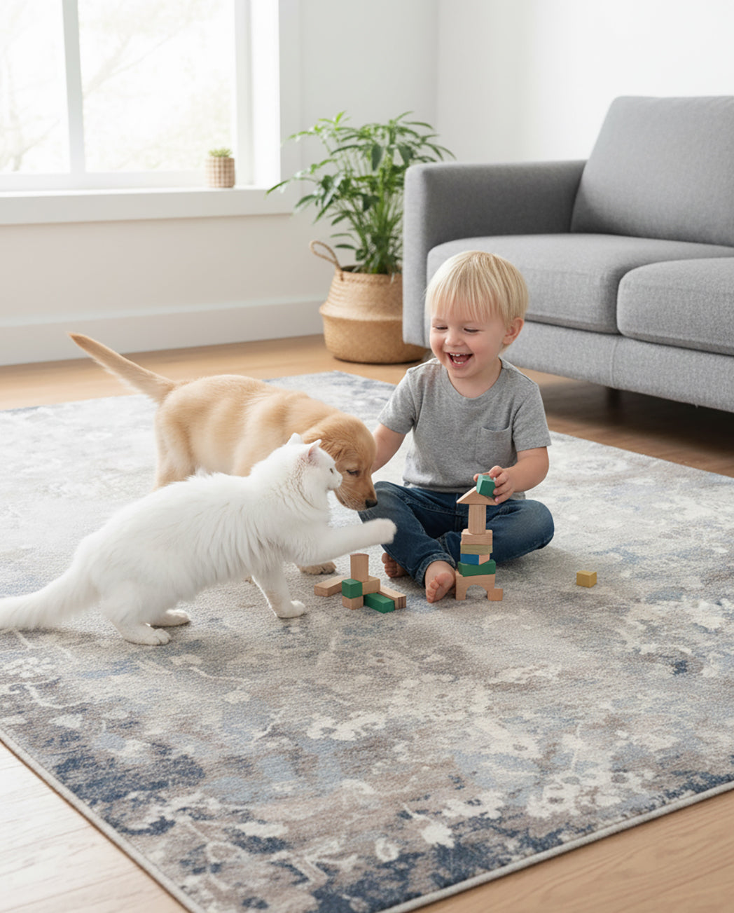 2' X 15' Navy And Beige Distressed Vines Runner Rug-Area Rugs-DECOROLALA