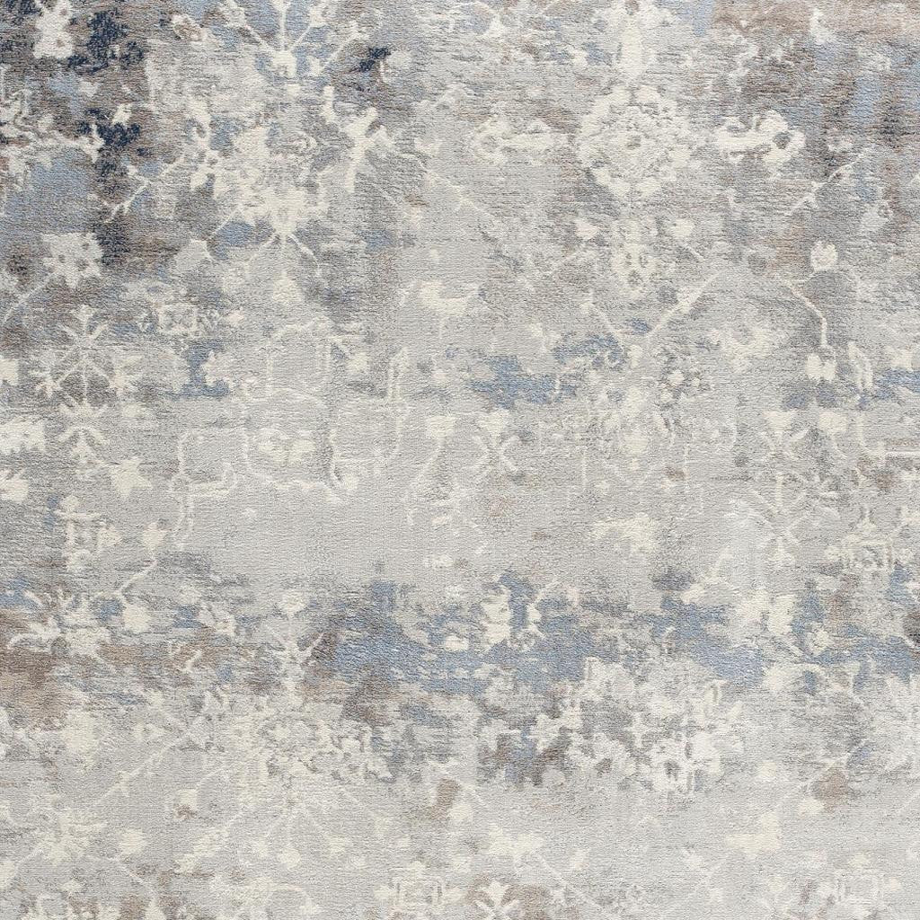 2' X 15' Navy And Beige Distressed Vines Runner Rug-Area Rugs-DECOROLALA