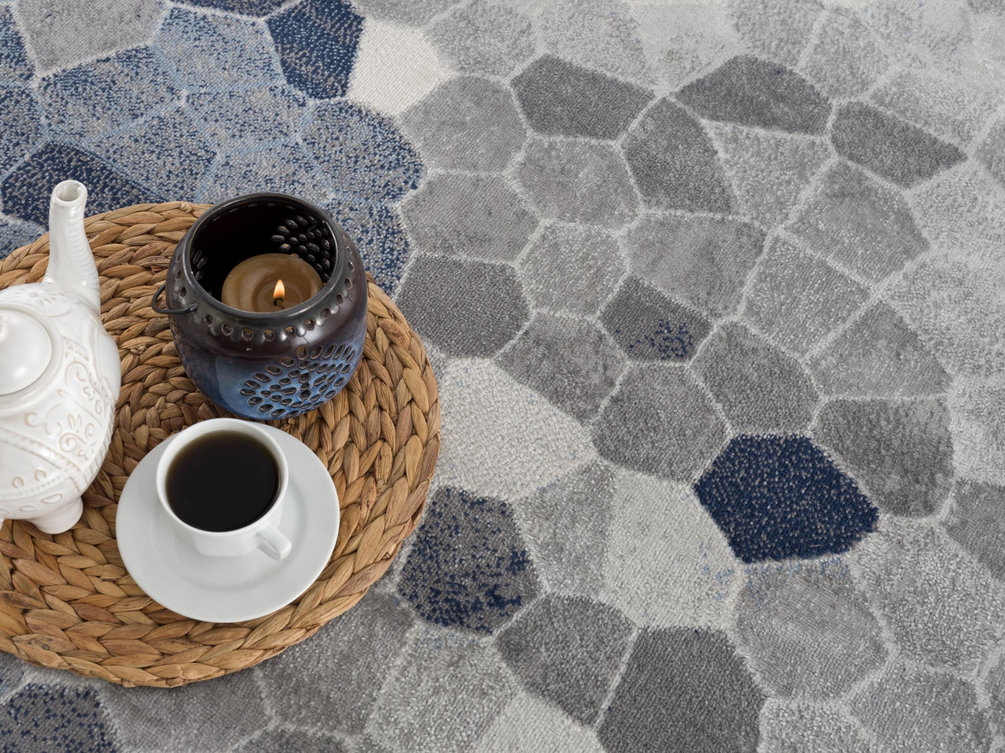 2' X 15' Navy Blue Cobblestone Pattern Runner Rug-Area Rugs-DECOROLALA