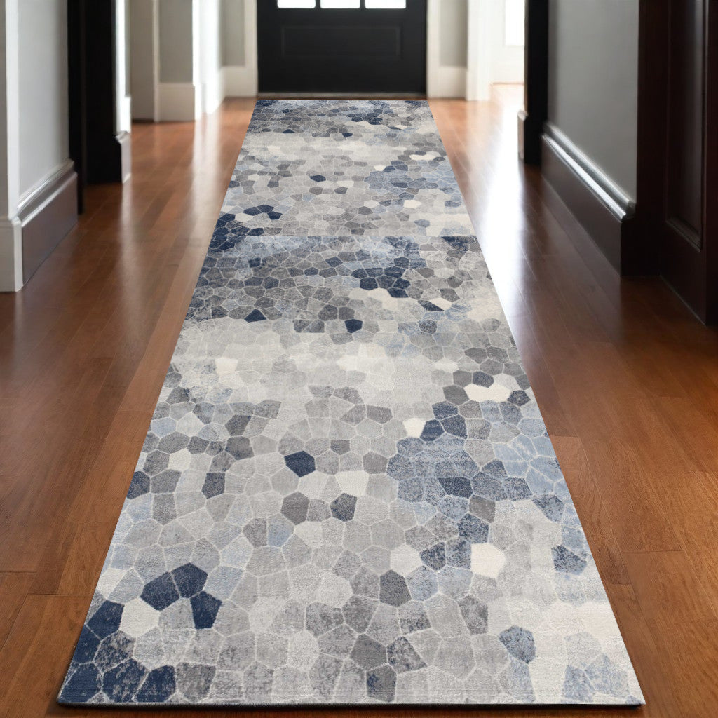 2' X 15' Navy Blue Cobblestone Pattern Runner Rug-Area Rugs-DECOROLALA
