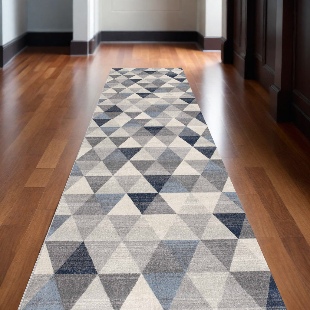 2' X 15' Navy Blue Geometric Diamond Runner Rug-Area Rugs-DECOROLALA