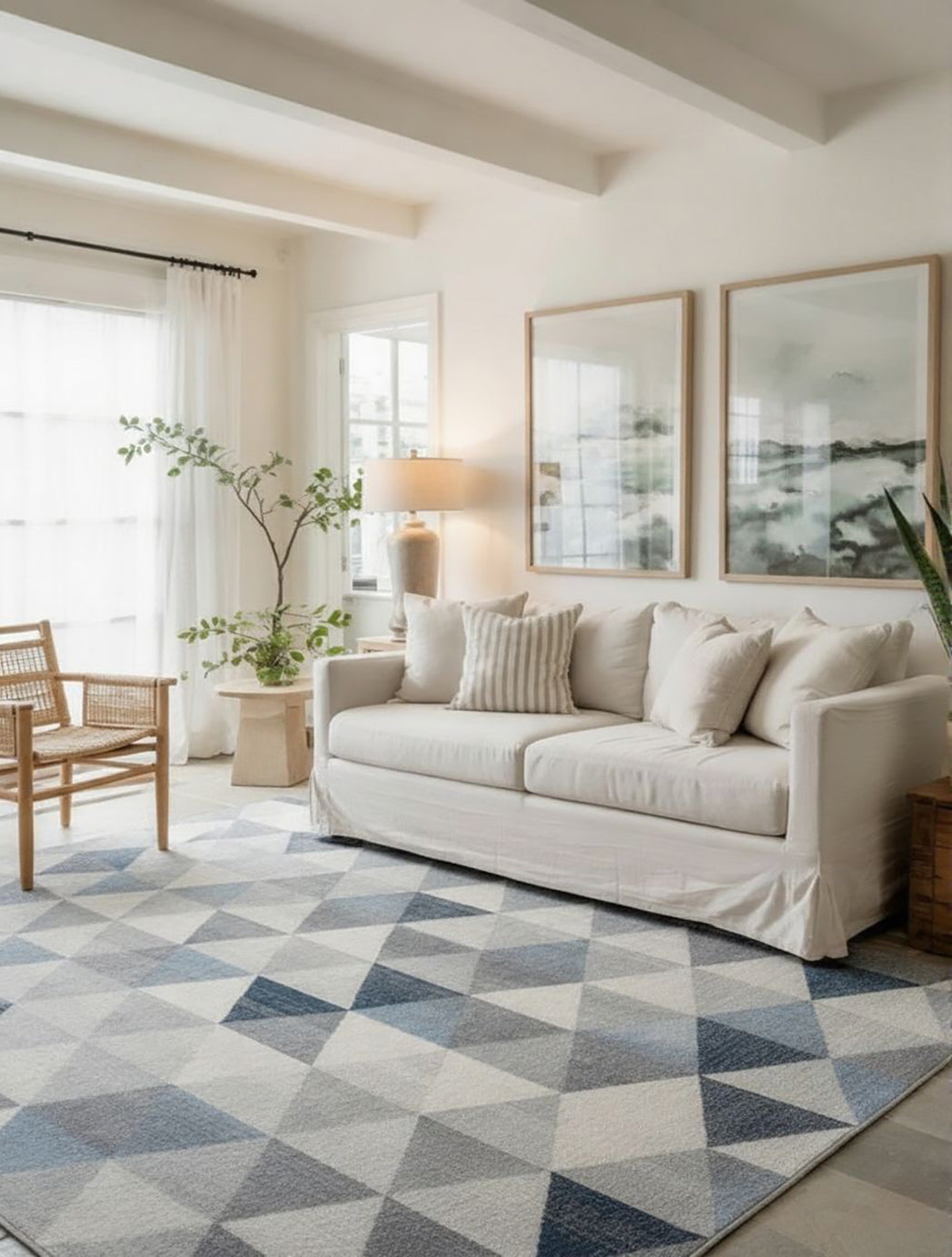 2' X 15' Navy Blue Geometric Diamond Runner Rug-Area Rugs-DECOROLALA