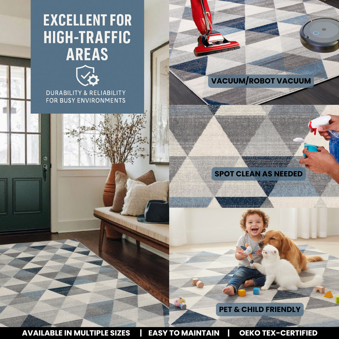 2' X 15' Navy Blue Geometric Diamond Runner Rug-Area Rugs-DECOROLALA