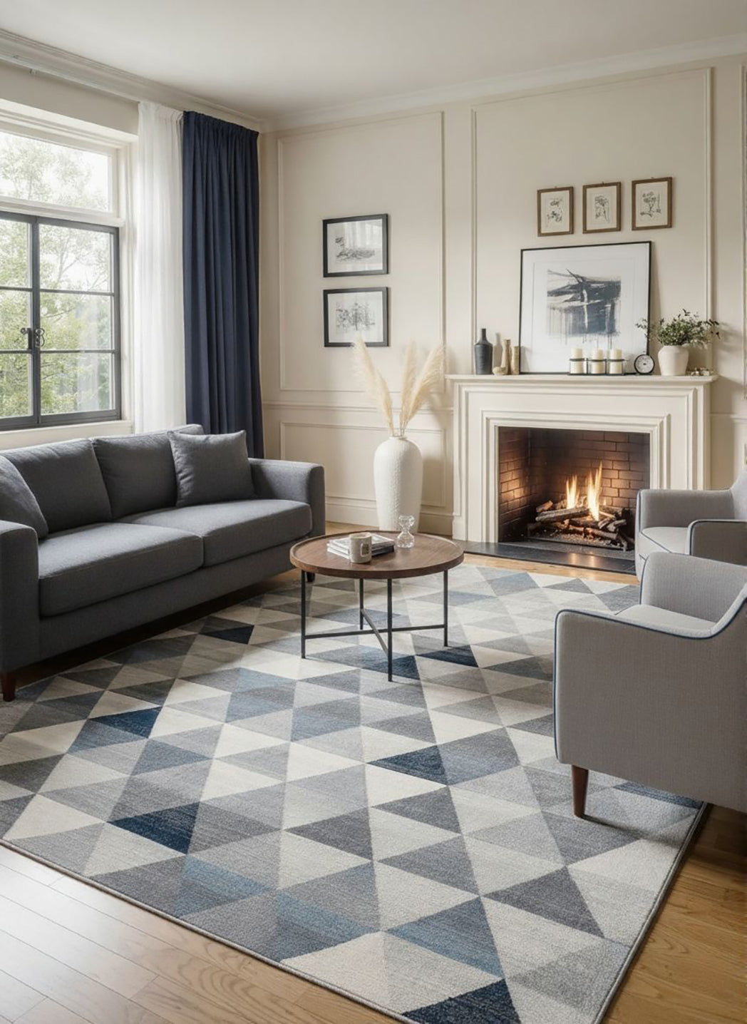 2' X 15' Navy Blue Geometric Diamond Runner Rug-Area Rugs-DECOROLALA