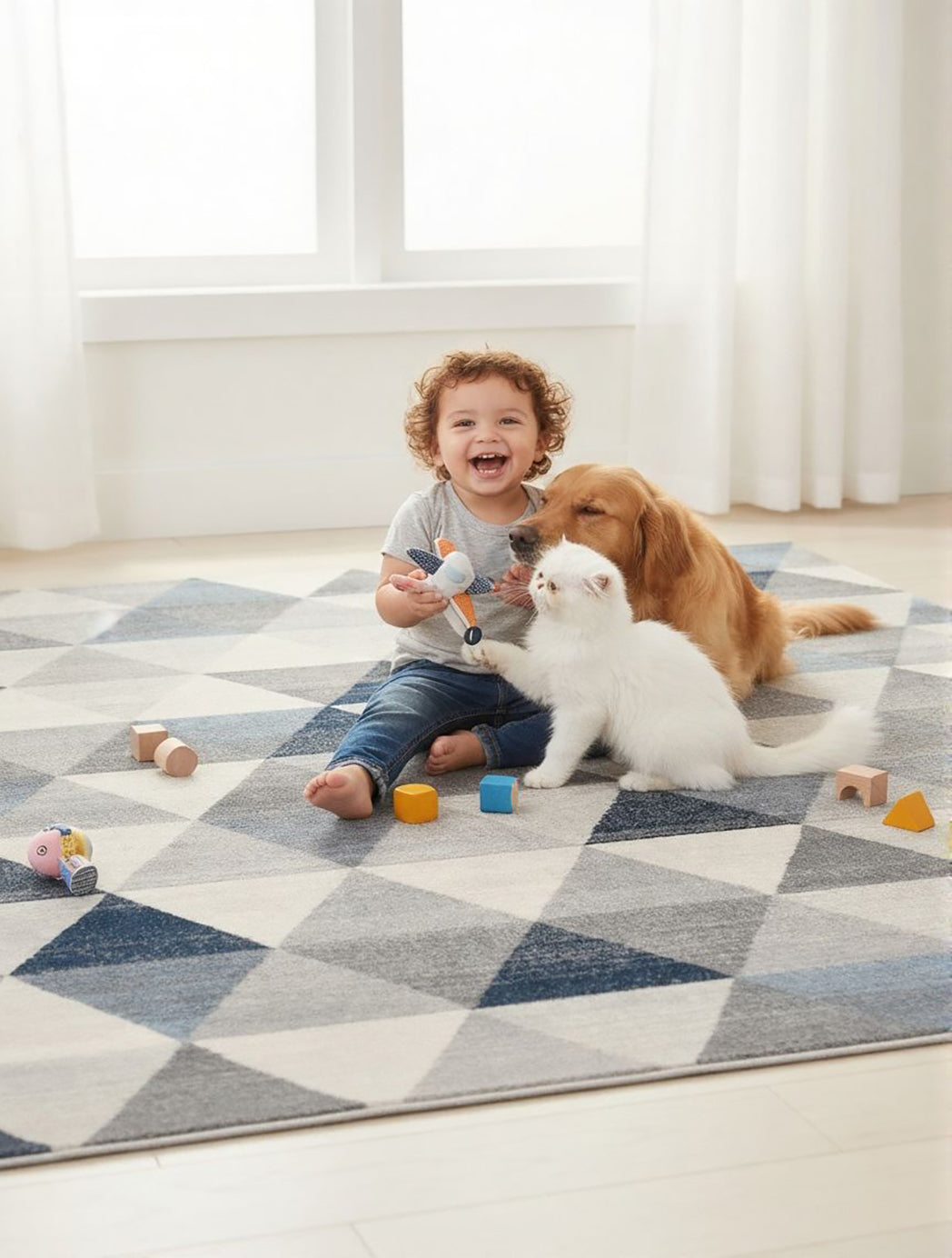 2' X 15' Navy Blue Geometric Diamond Runner Rug-Area Rugs-DECOROLALA