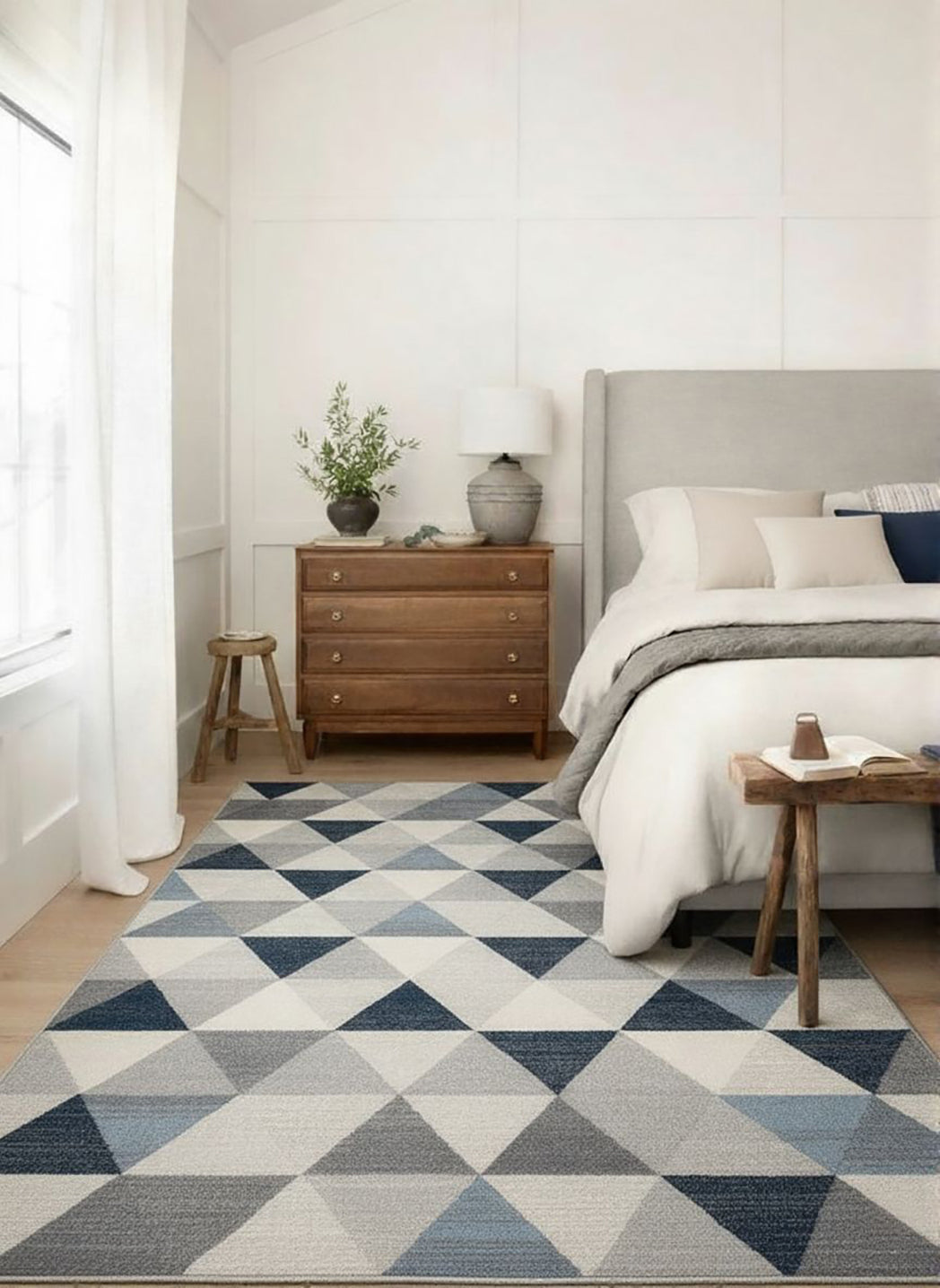 2' X 15' Navy Blue Geometric Diamond Runner Rug-Area Rugs-DECOROLALA