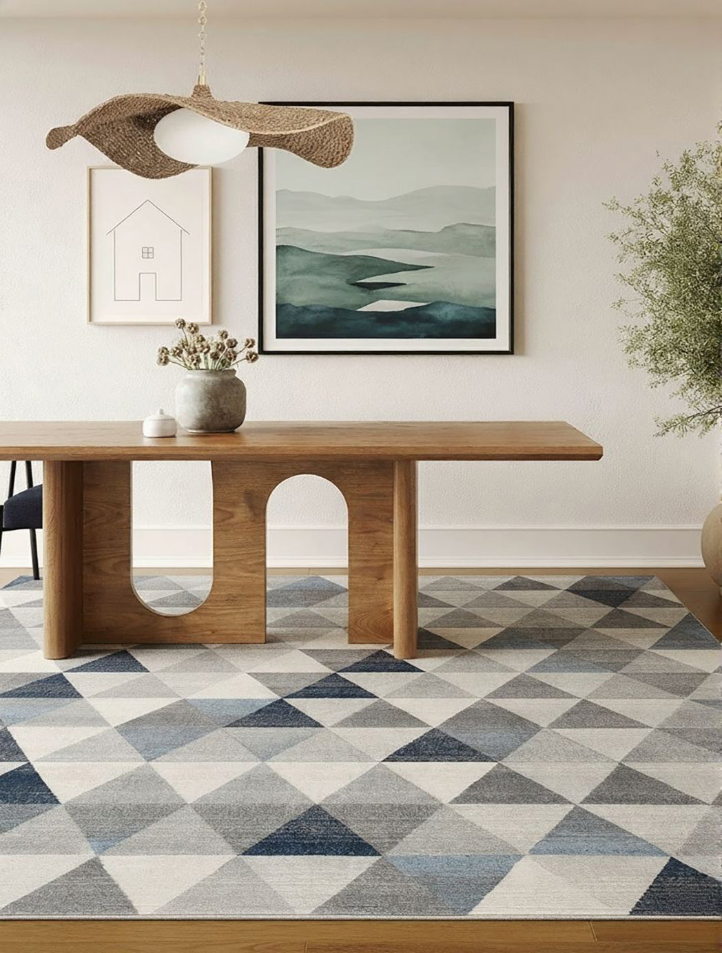 2' X 15' Navy Blue Geometric Diamond Runner Rug-Area Rugs-DECOROLALA