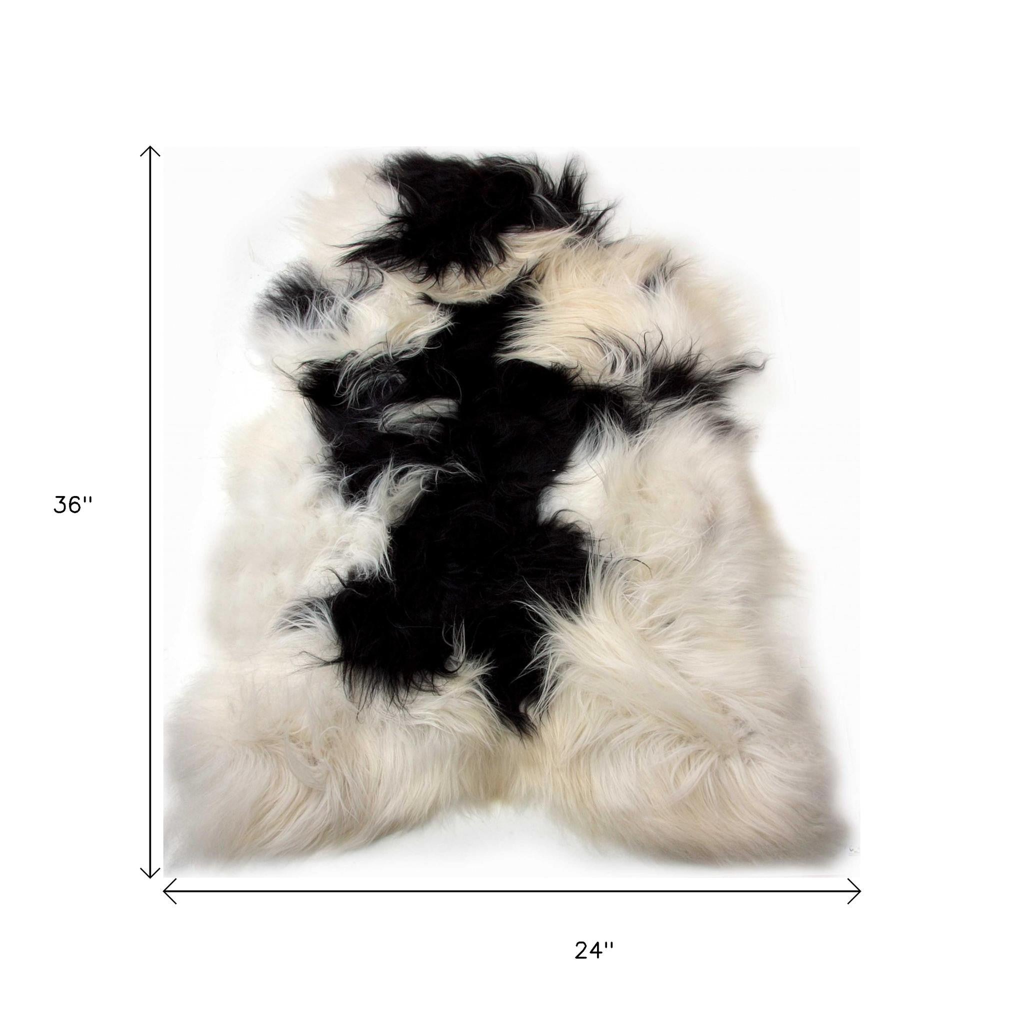 2' X 3' Black and White Spotted Sheepskin Handmade Area Rug-Area Rugs-DECOROLALA