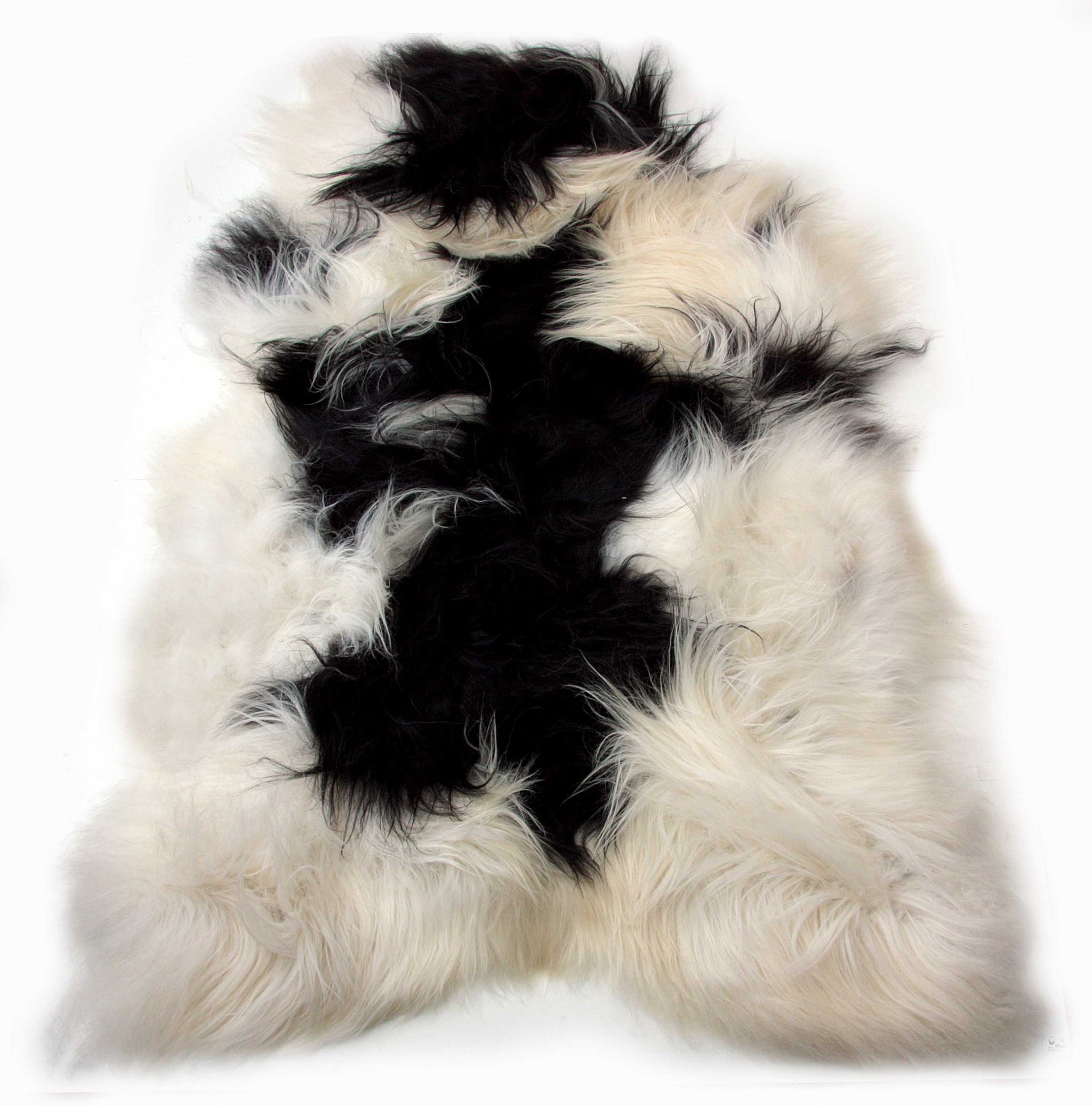 2' X 3' Black and White Spotted Sheepskin Handmade Area Rug-Area Rugs-DECOROLALA