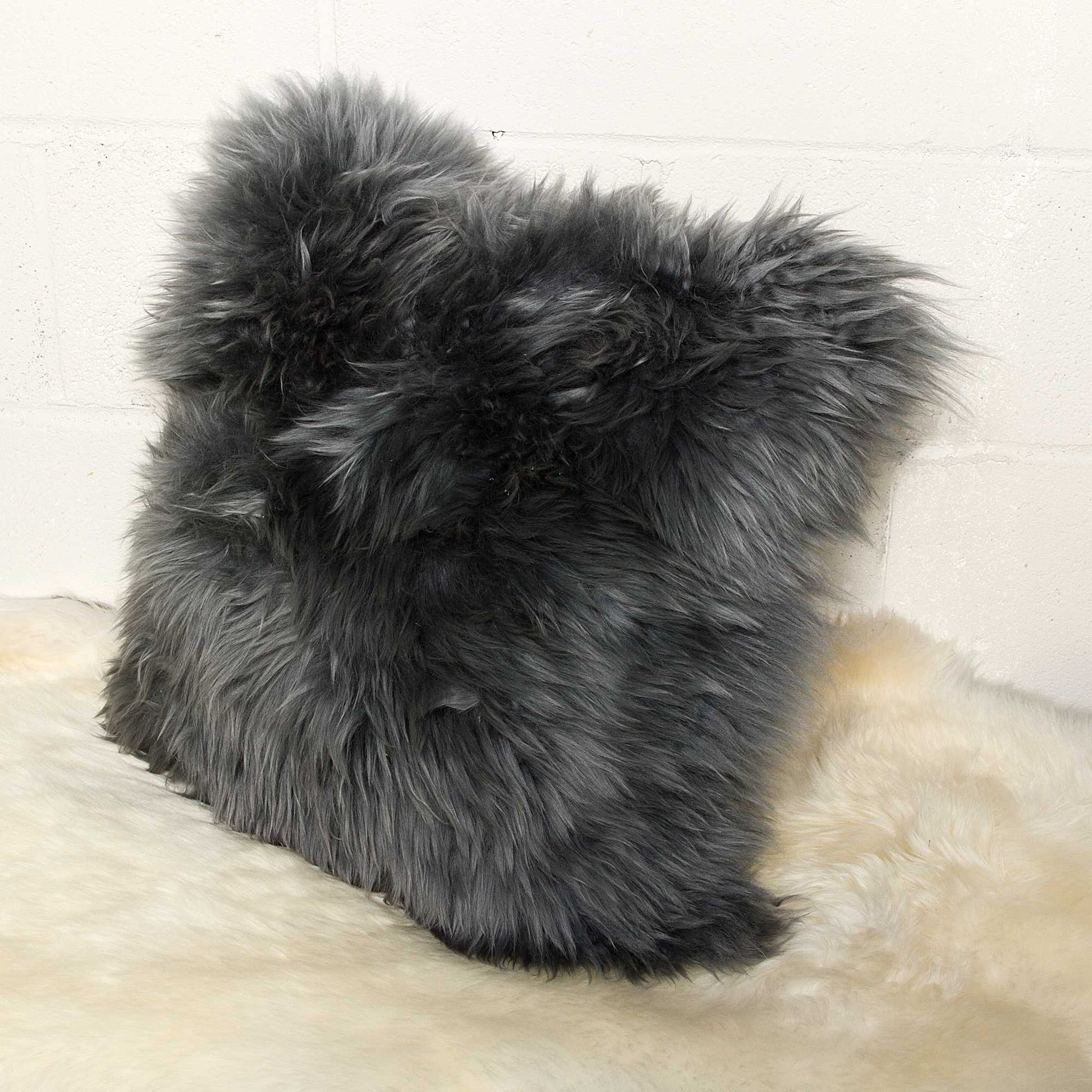 2' X 3' Black and White Spotted Sheepskin Handmade Area Rug-Area Rugs-DECOROLALA