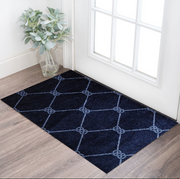 2' X 3' Blue And White Geometric Shag Area Rug-Area Rugs-DECOROLALA