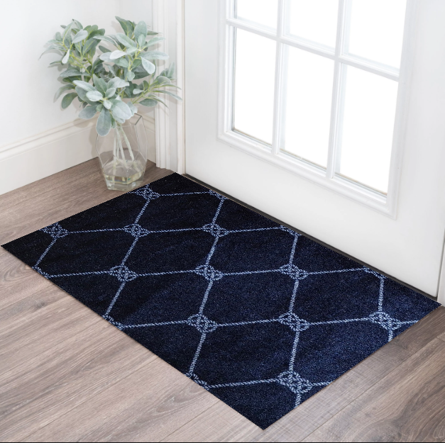 2' X 3' Blue And White Geometric Shag Area Rug-Area Rugs-DECOROLALA