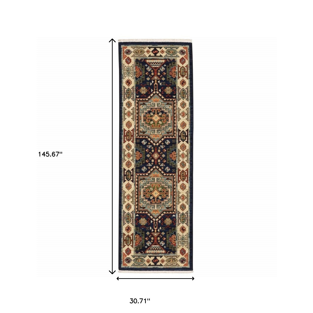 2' X 3' Blue Ivory Machine Woven Medallion Indoor Area Rug-Area Rugs-DECOROLALA