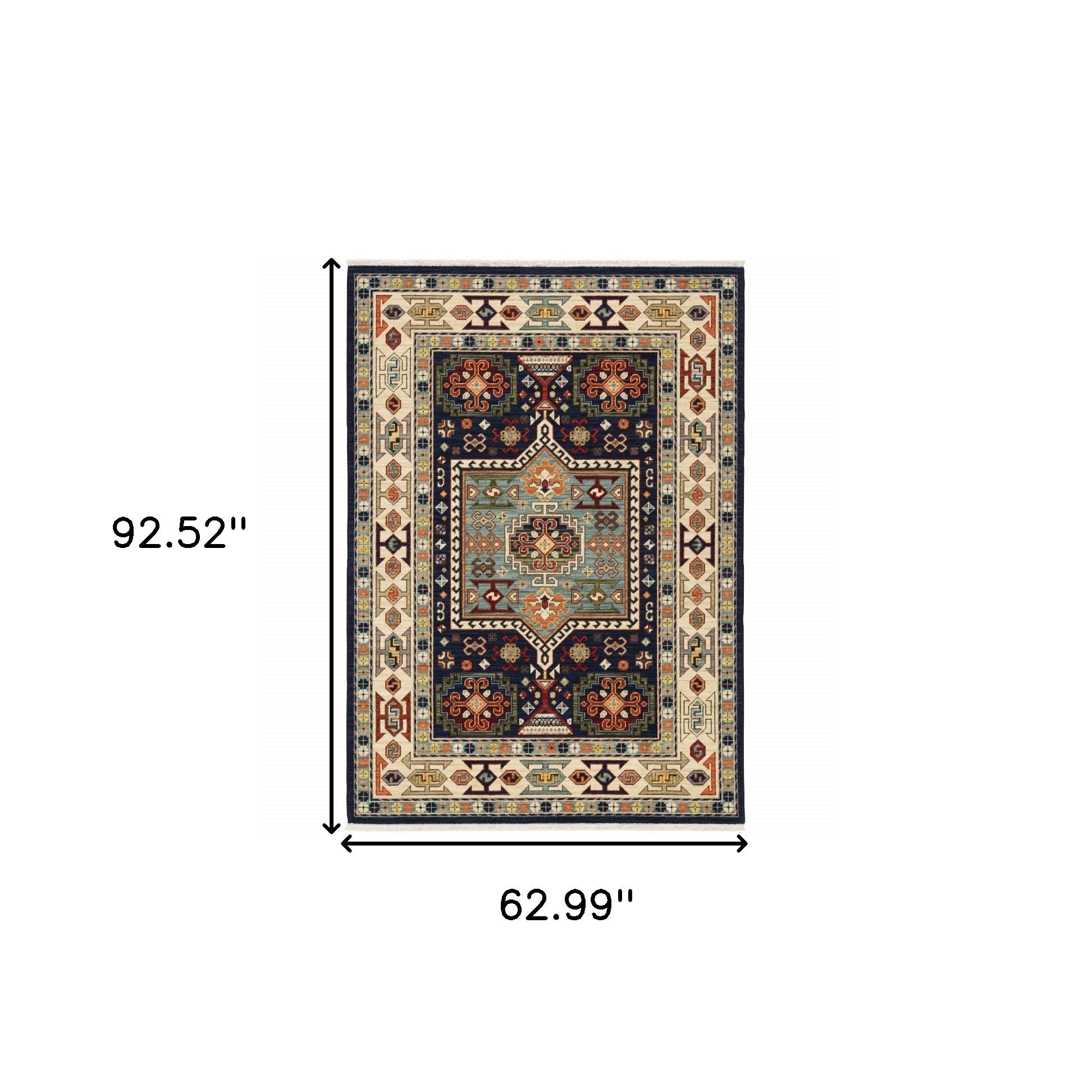 2' X 3' Blue Ivory Machine Woven Medallion Indoor Area Rug-Area Rugs-DECOROLALA