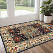 2' X 3' Blue Ivory Machine Woven Medallion Indoor Area Rug-Area Rugs-DECOROLALA