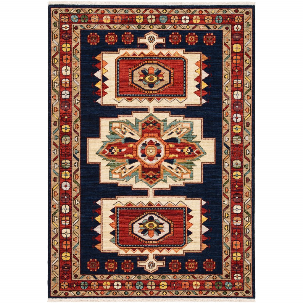 2' X 3' Blue Red Machine Woven Medallions Indoor Area Rug-Area Rugs-DECOROLALA